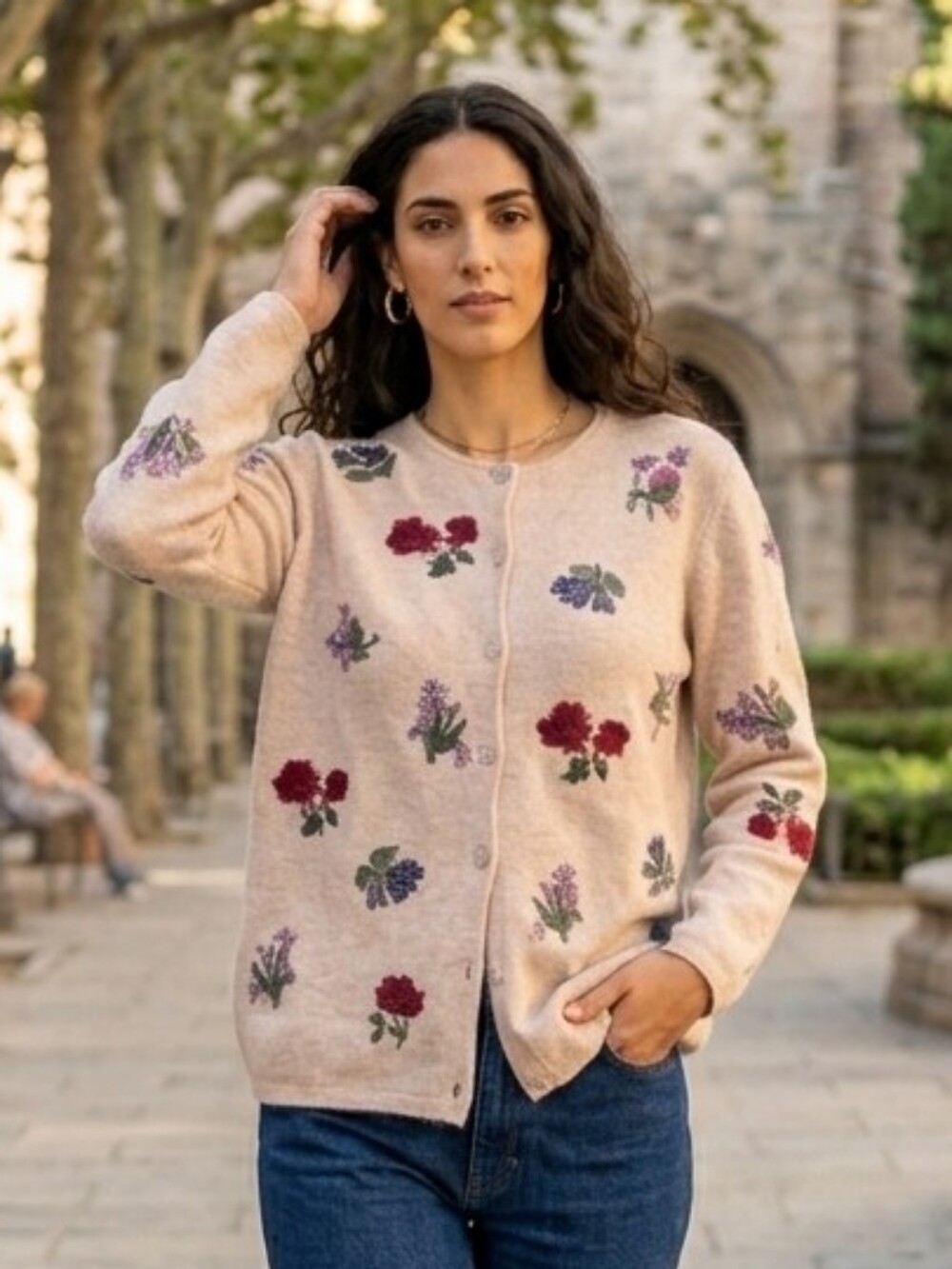 Skyr 100% Wool Sweater Cardigan Womens Size Small Floral Cottagecore Farmhouse